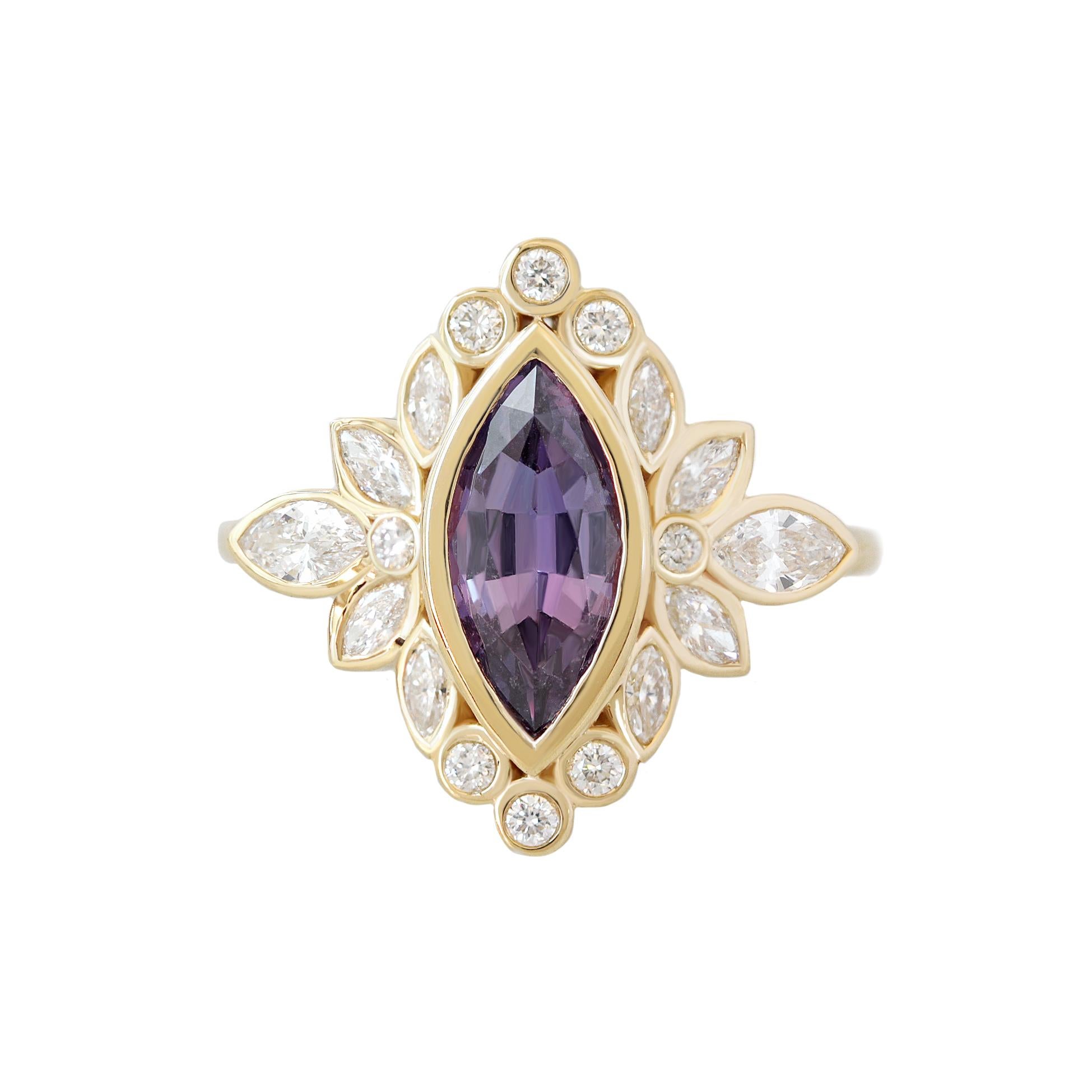 For Sale:  Levander purple Marquise Sapphire Bezel Setting Gemstone Engagement Ring Alicent 6
