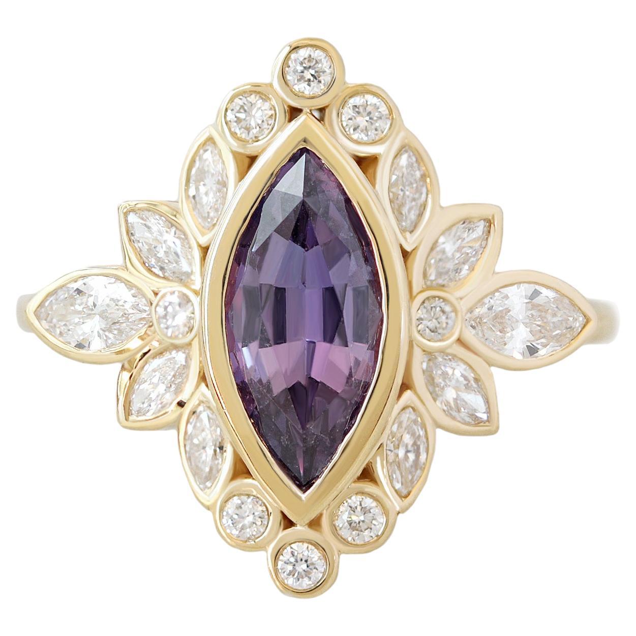 Levander purple Marquise Sapphire Bezel Setting Gemstone Engagement Ring Alicent