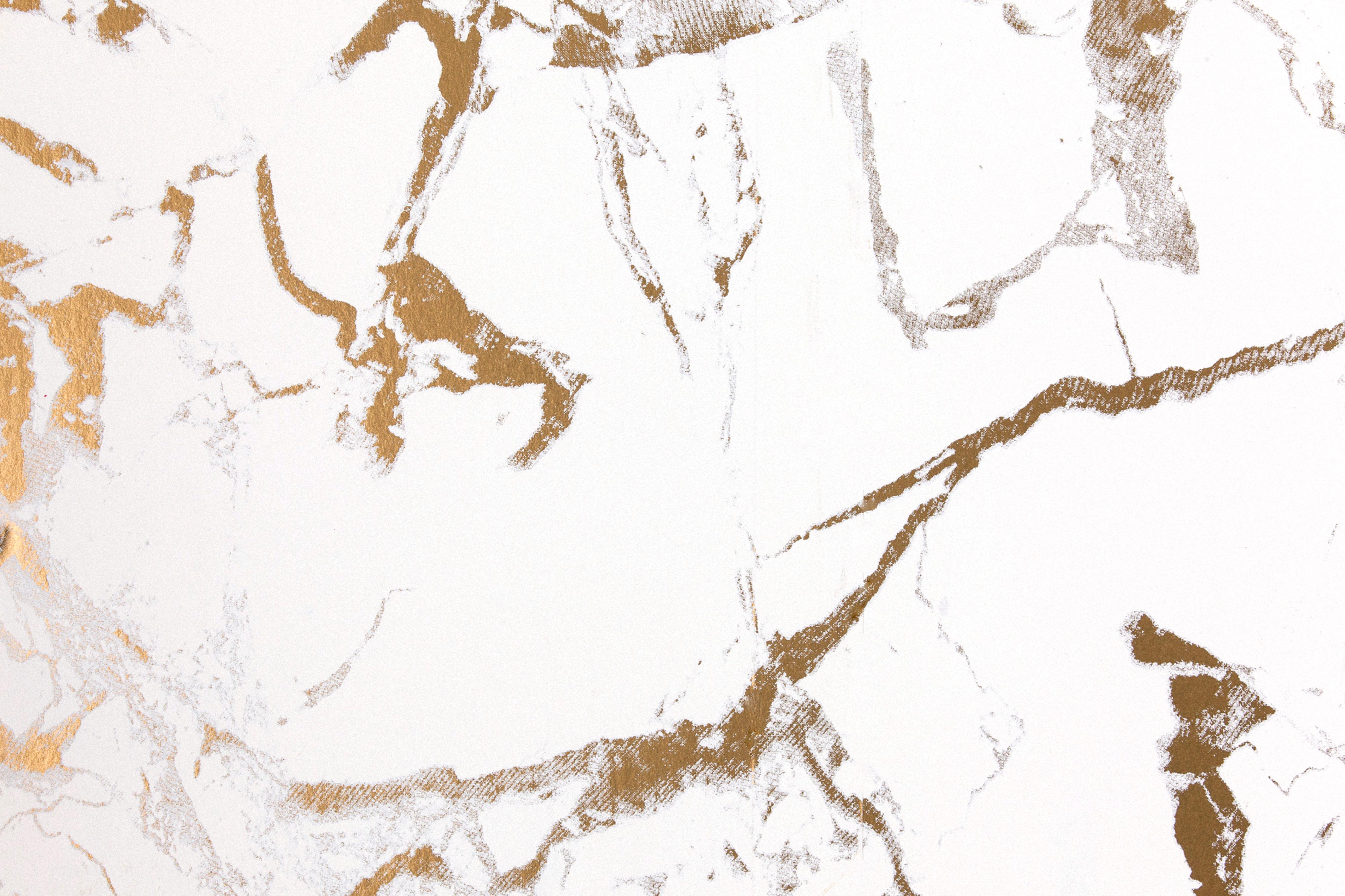 Modern Levante Bianco Marble Wallpaper with Warm Bright White and Metallic Gold Colors For Sale
