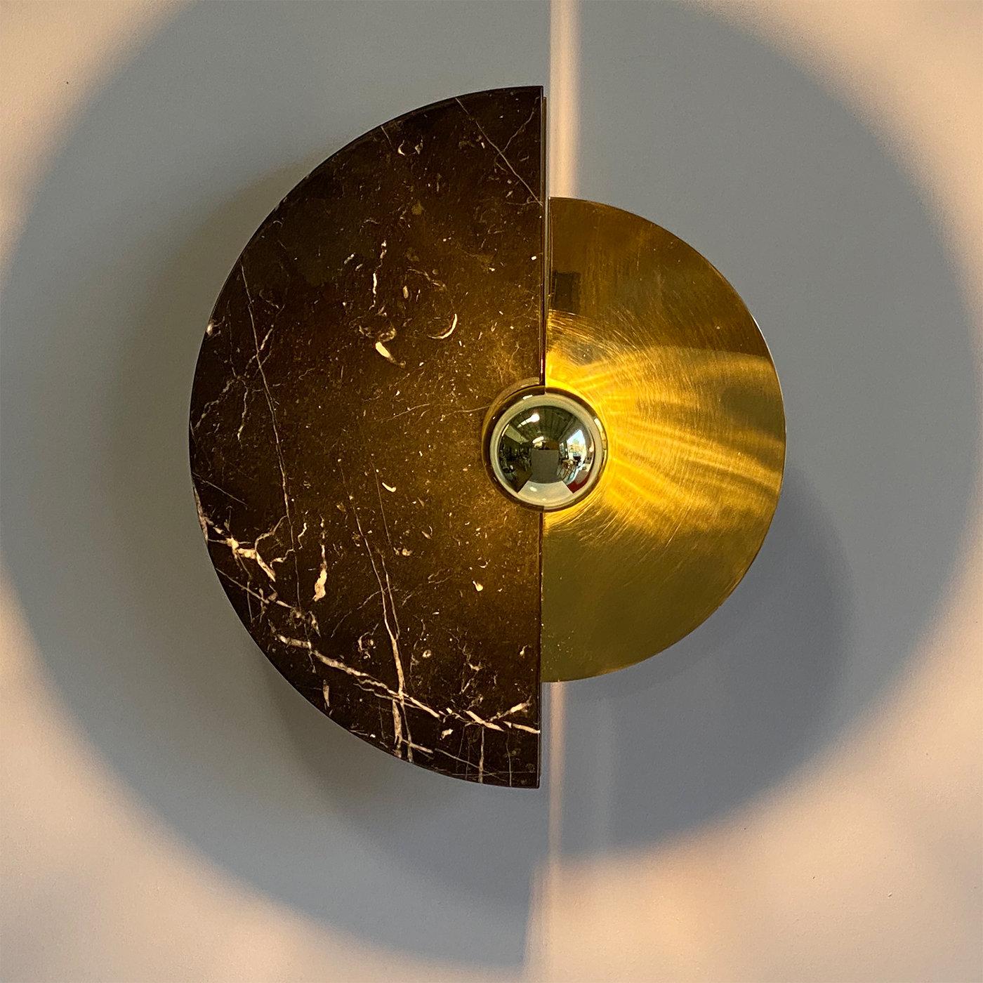 Italian Levante Brass and Black Marquina Marble Round Sconce For Sale