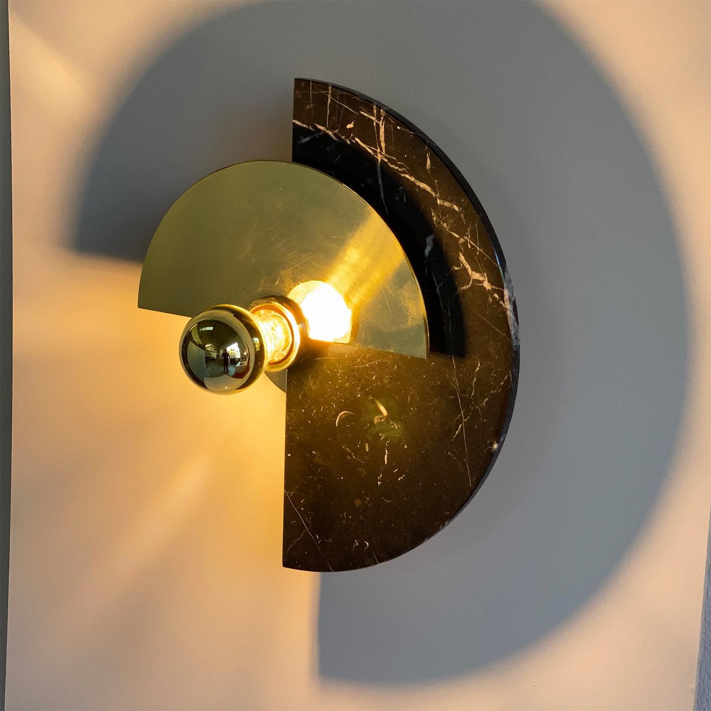 Contemporary Levante Brass and Black Marquina Marble Round Sconce For Sale