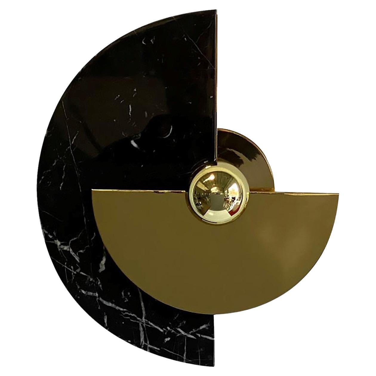 Levante Brass and Black Marquina Marble Round Sconce For Sale