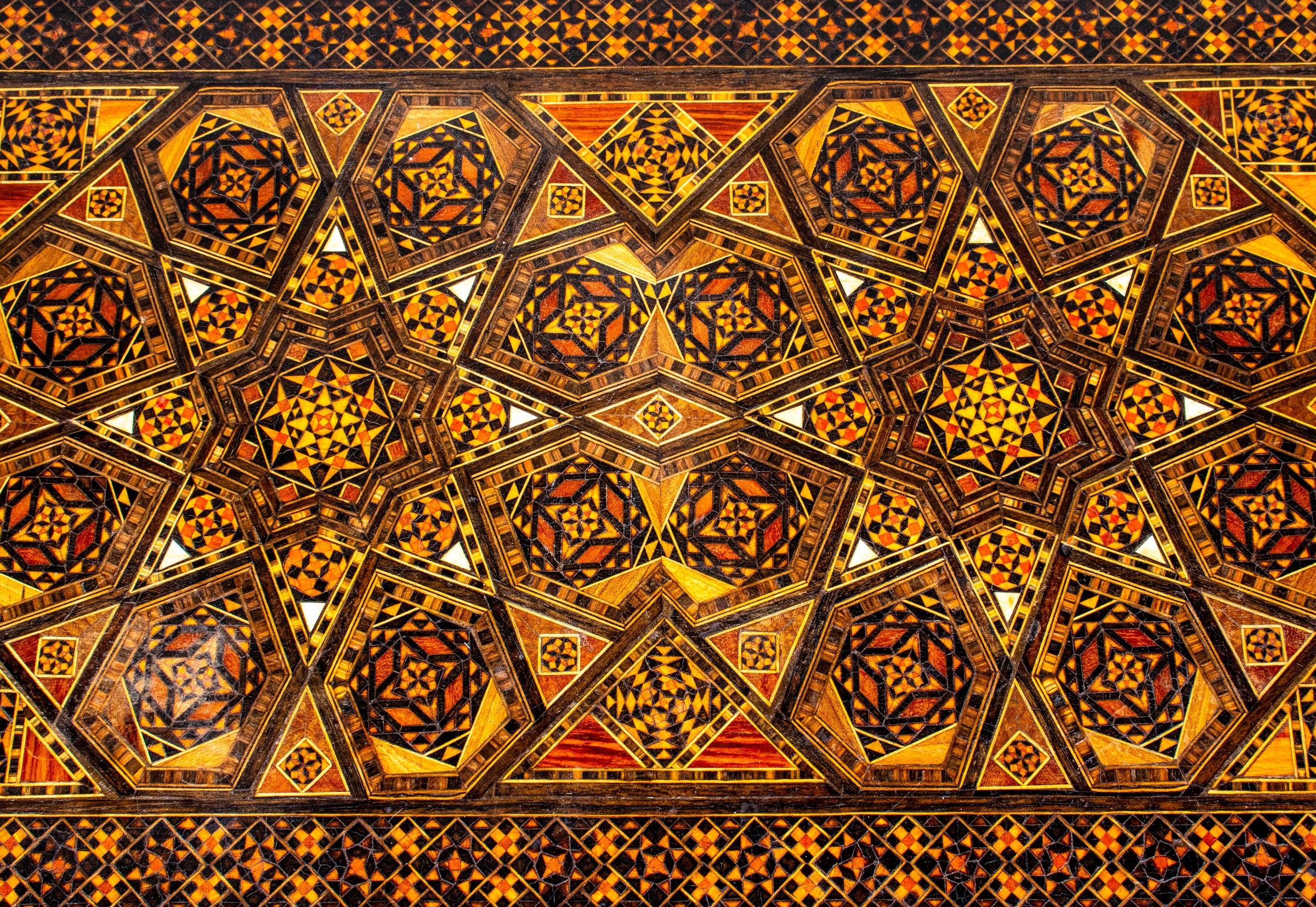 Asian Levantine Inlaid Mixed Wood Nesting Tables