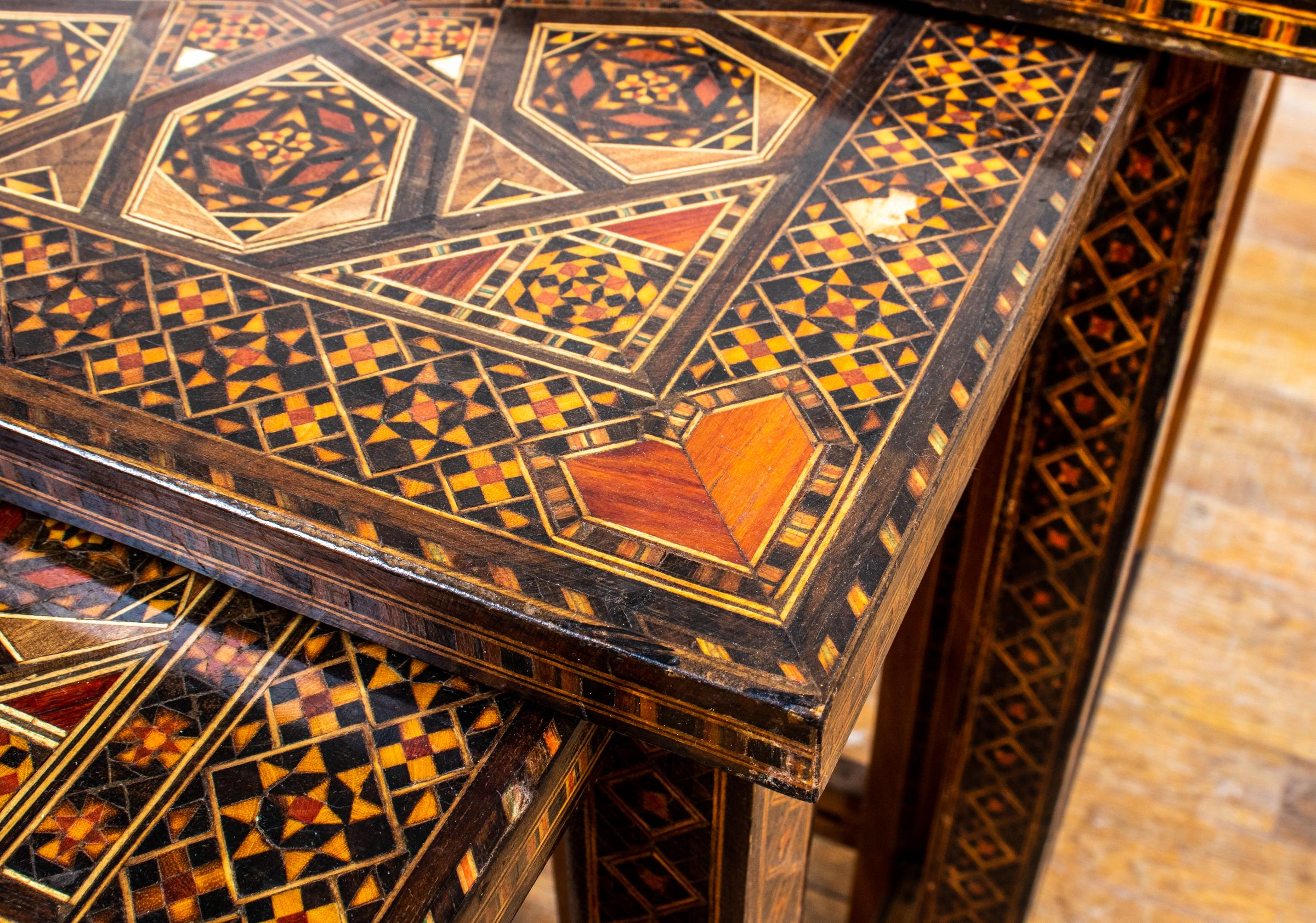 Levantine Inlaid Mixed Wood Nesting Tables In Good Condition In Astoria, NY