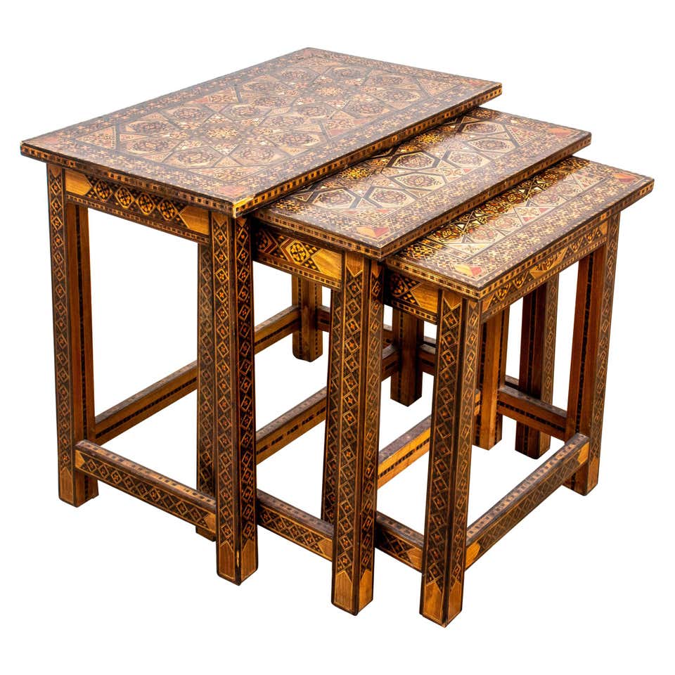 Nested Table Funiture Levantine Inlaid Mixed Wood Nesting Tables at 1stDibs