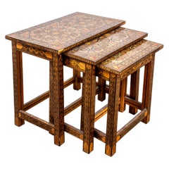 Vintage Levantine Inlaid Mixed Wood Nesting Tables