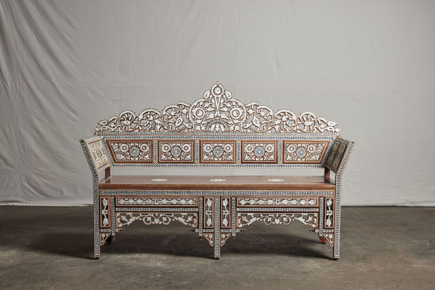 Inlaid Syrian Bench from the 18th Century. 