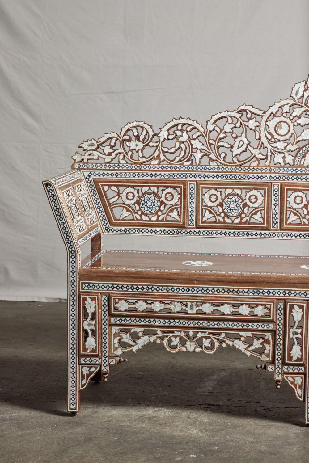Inlaid Syrian Bench In Excellent Condition In Pasadena, CA