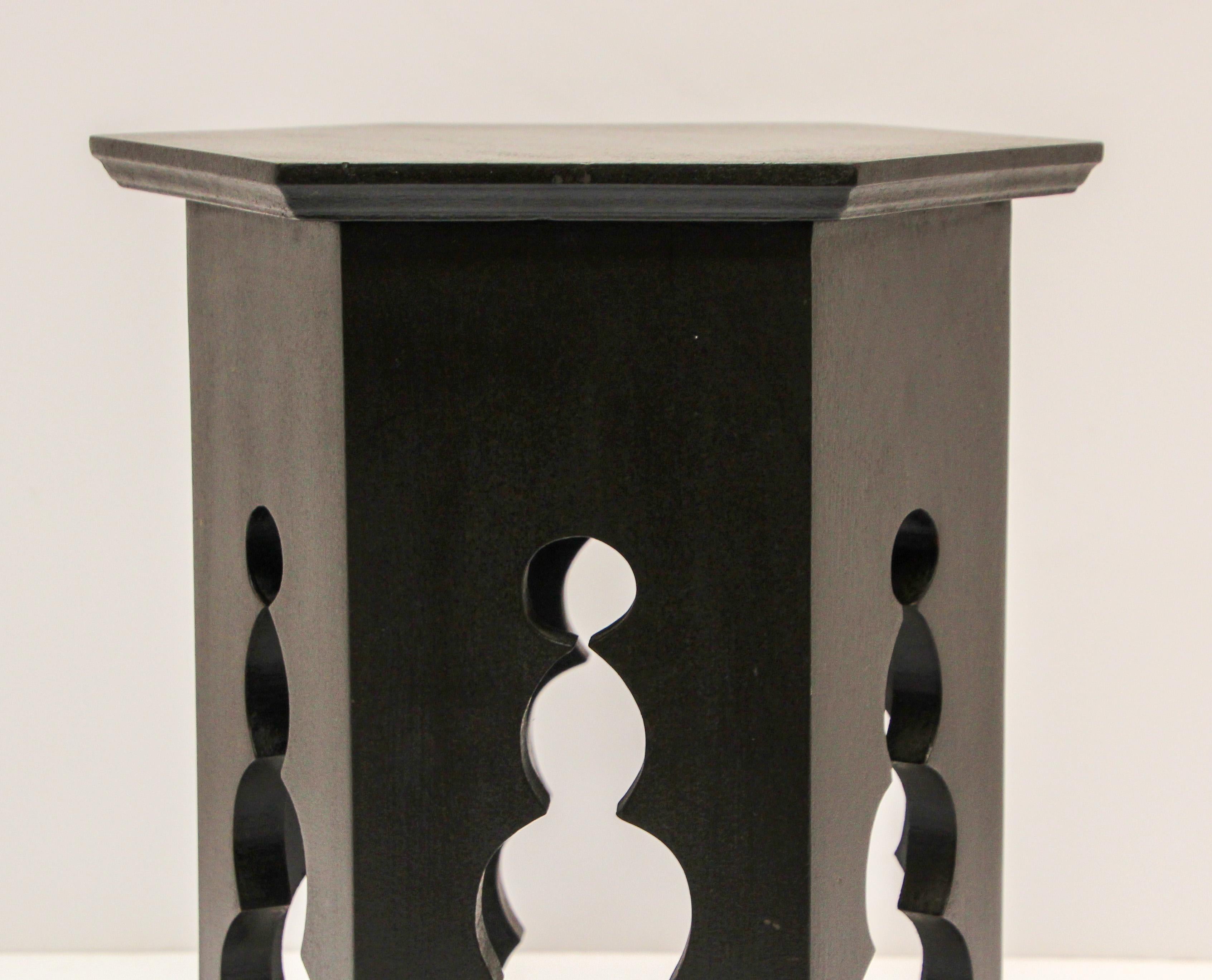 Hand-Painted Levantine Moorish Style Hexagonal Black Side Accent Table