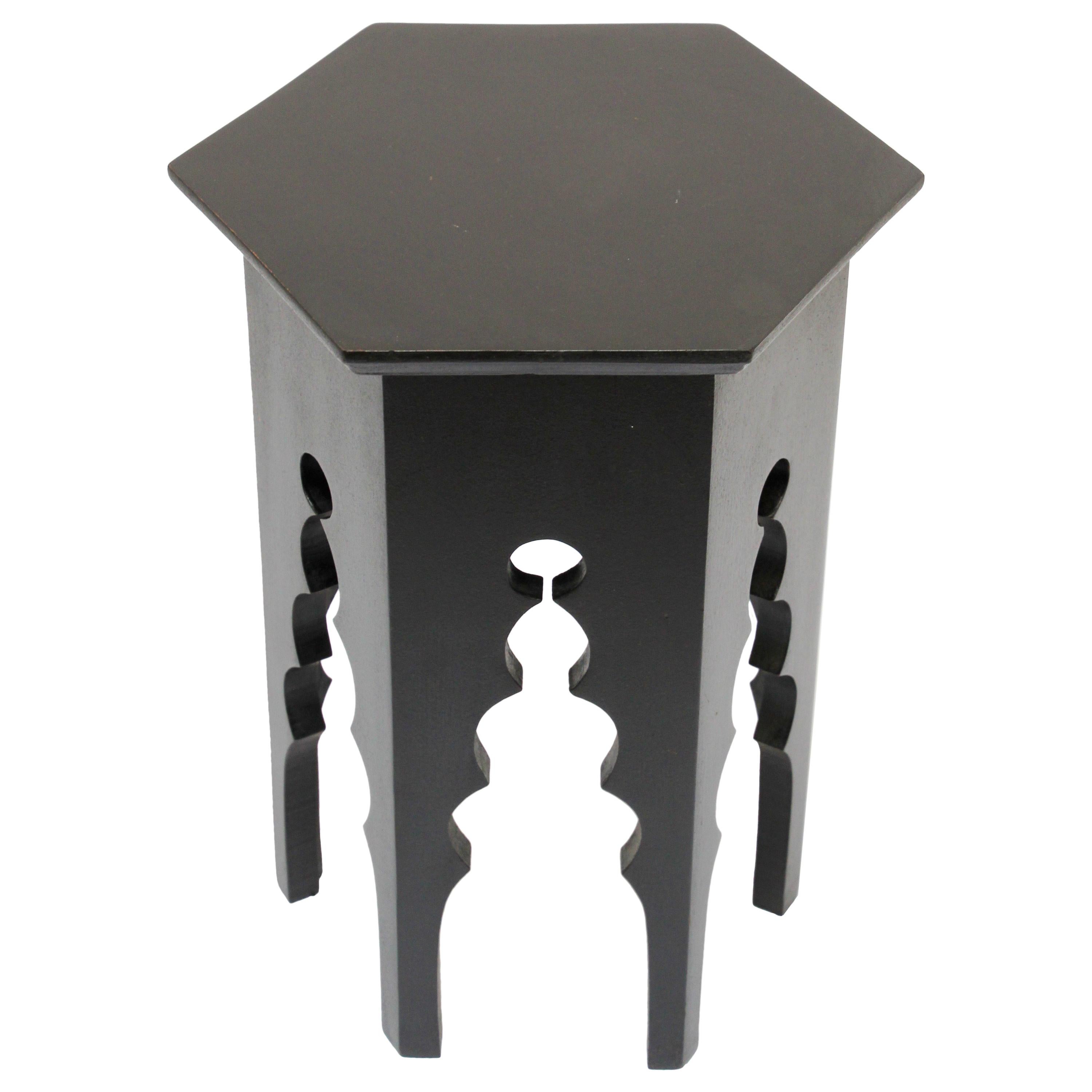 Levantine Moorish Style Hexagonal Black Side Accent Table
