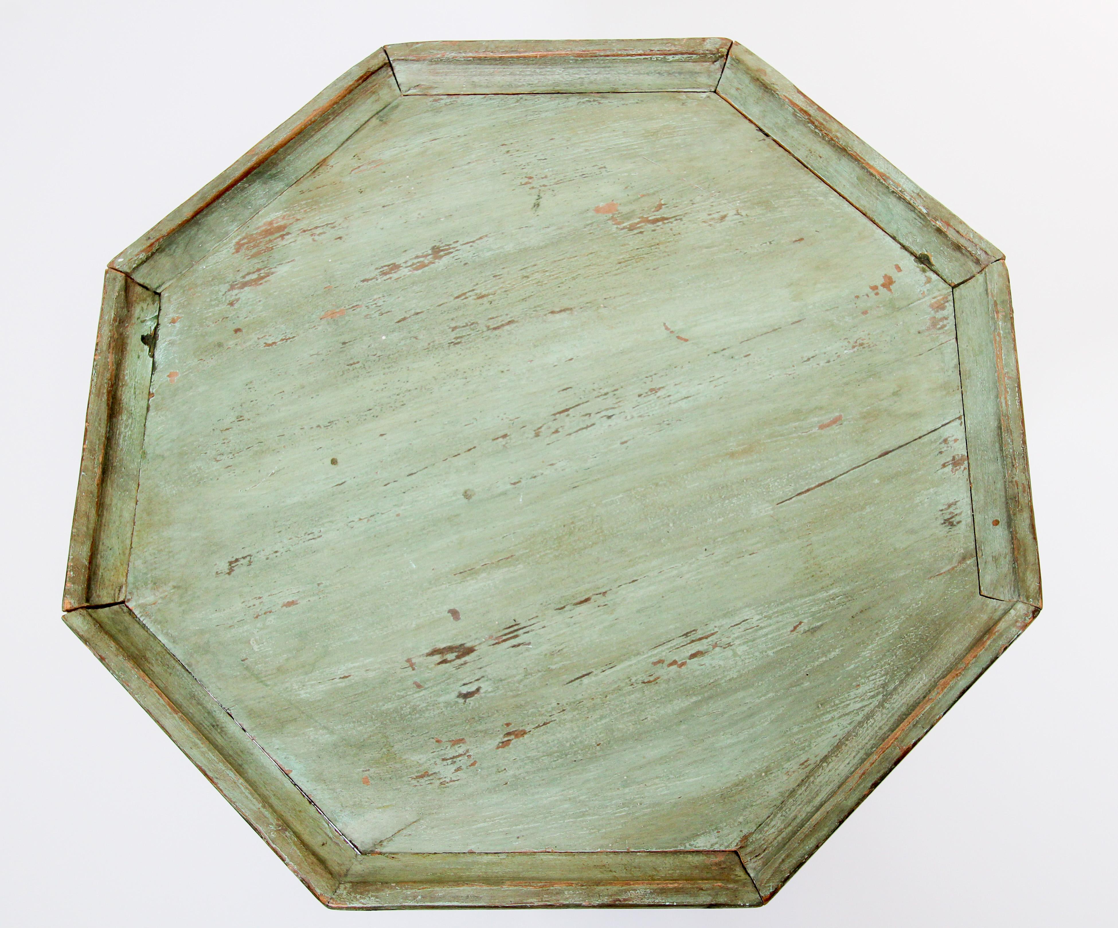 Wood Levantine Moorish Style Hexagonal Jade Green Accent Side Table