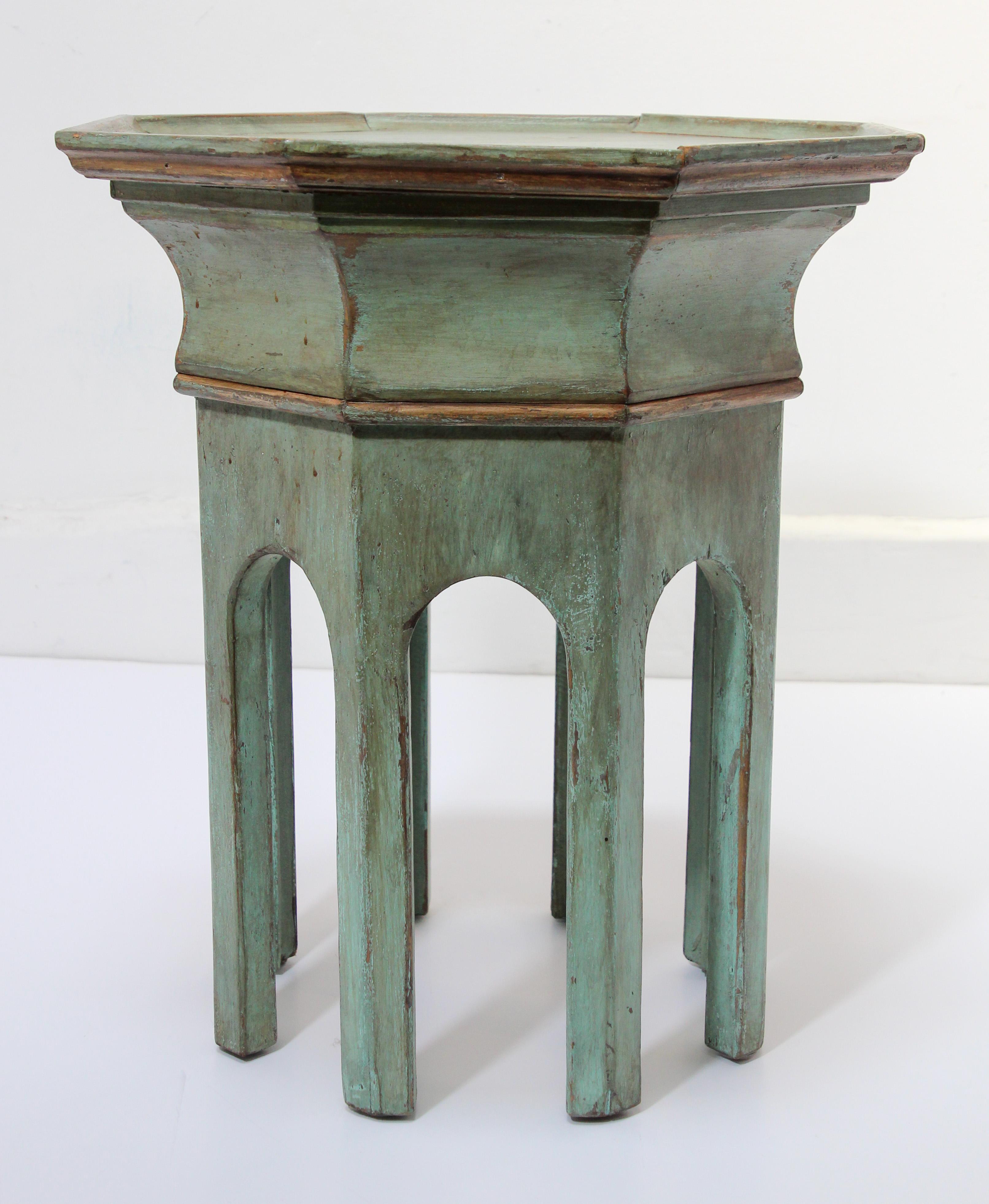 Unknown Levantine Moorish Style Hexagonal Jade Green Accent Side Table