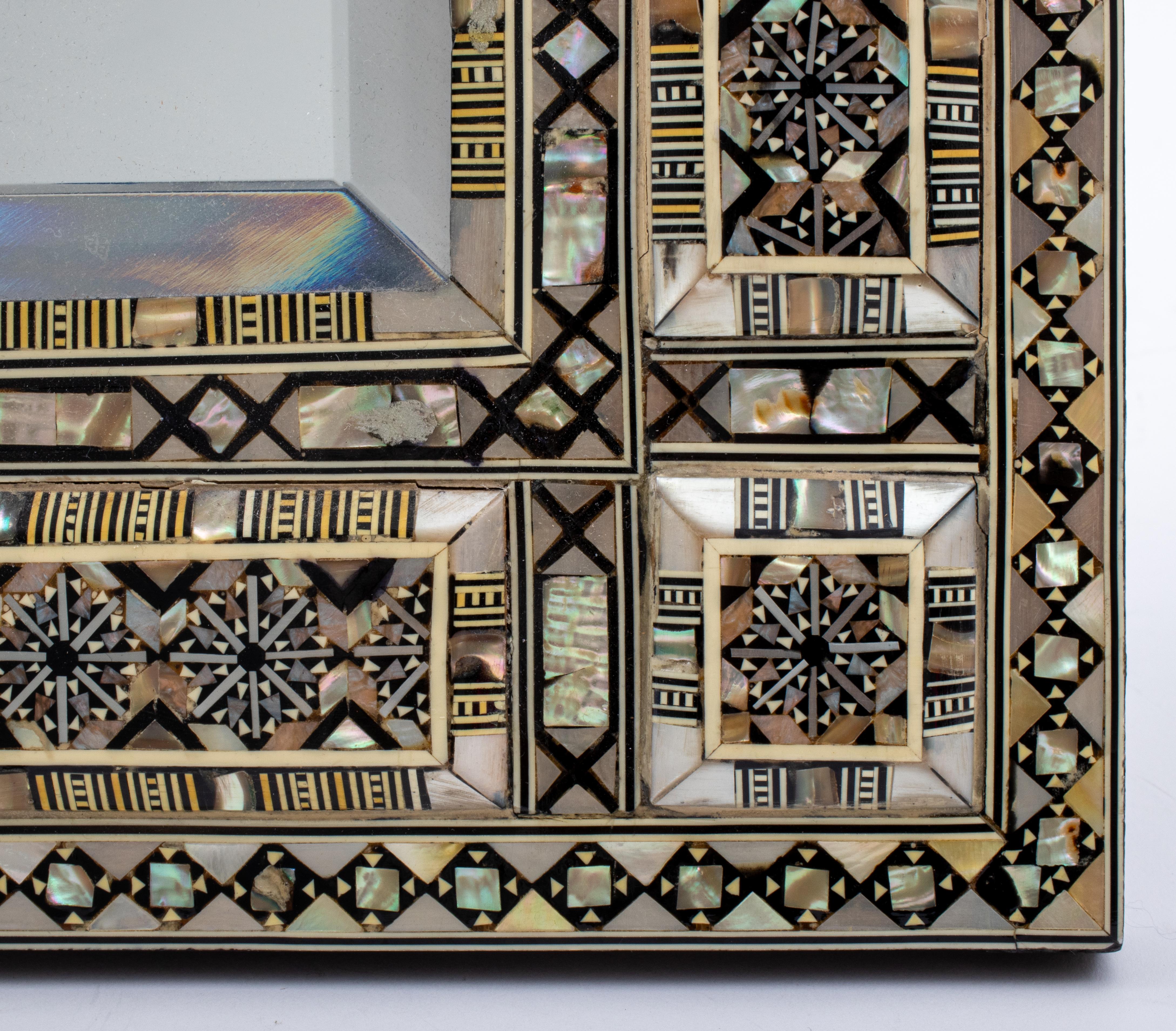 Levantine Mother-of-pearl & Ebony Marquetry Mirror In Good Condition For Sale In New York, NY
