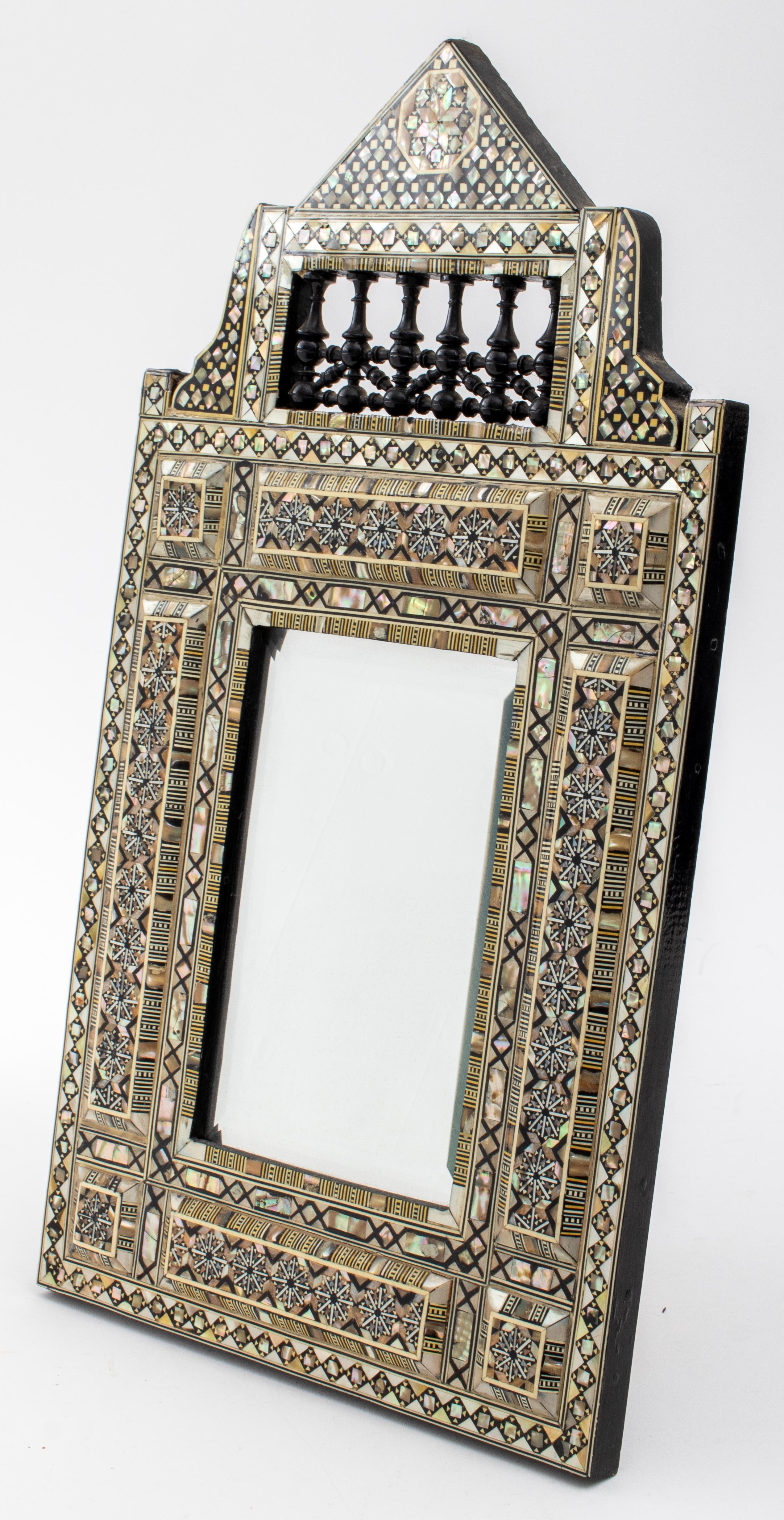 20th Century Levantine Mother-of-pearl & Ebony Marquetry Mirror For Sale