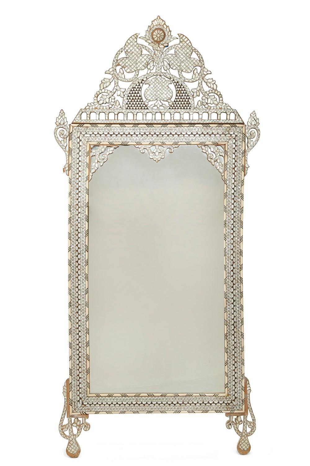 Levantine Mother Of Pearl Inlaid Mirror, Late 19th Century 3