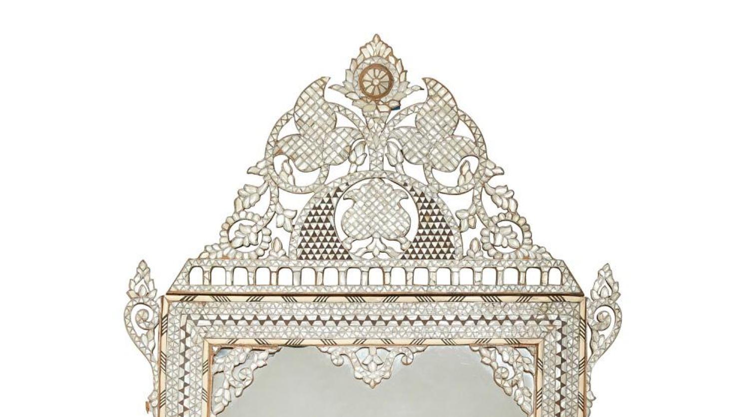 Hand-Crafted Levantine Mother Of Pearl Inlaid Mirror, Late 19th Century