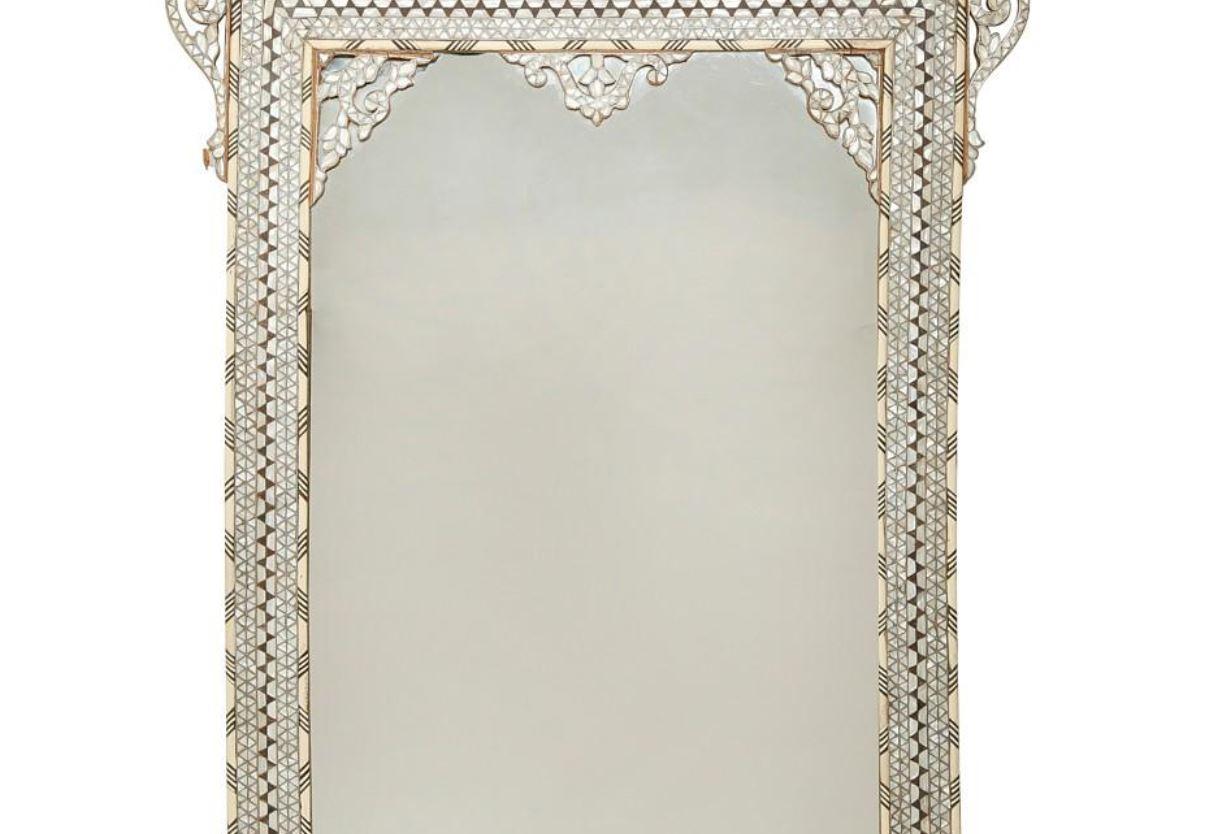 Levantine Mother Of Pearl Inlaid Mirror, Late 19th Century In Good Condition In Cypress, CA