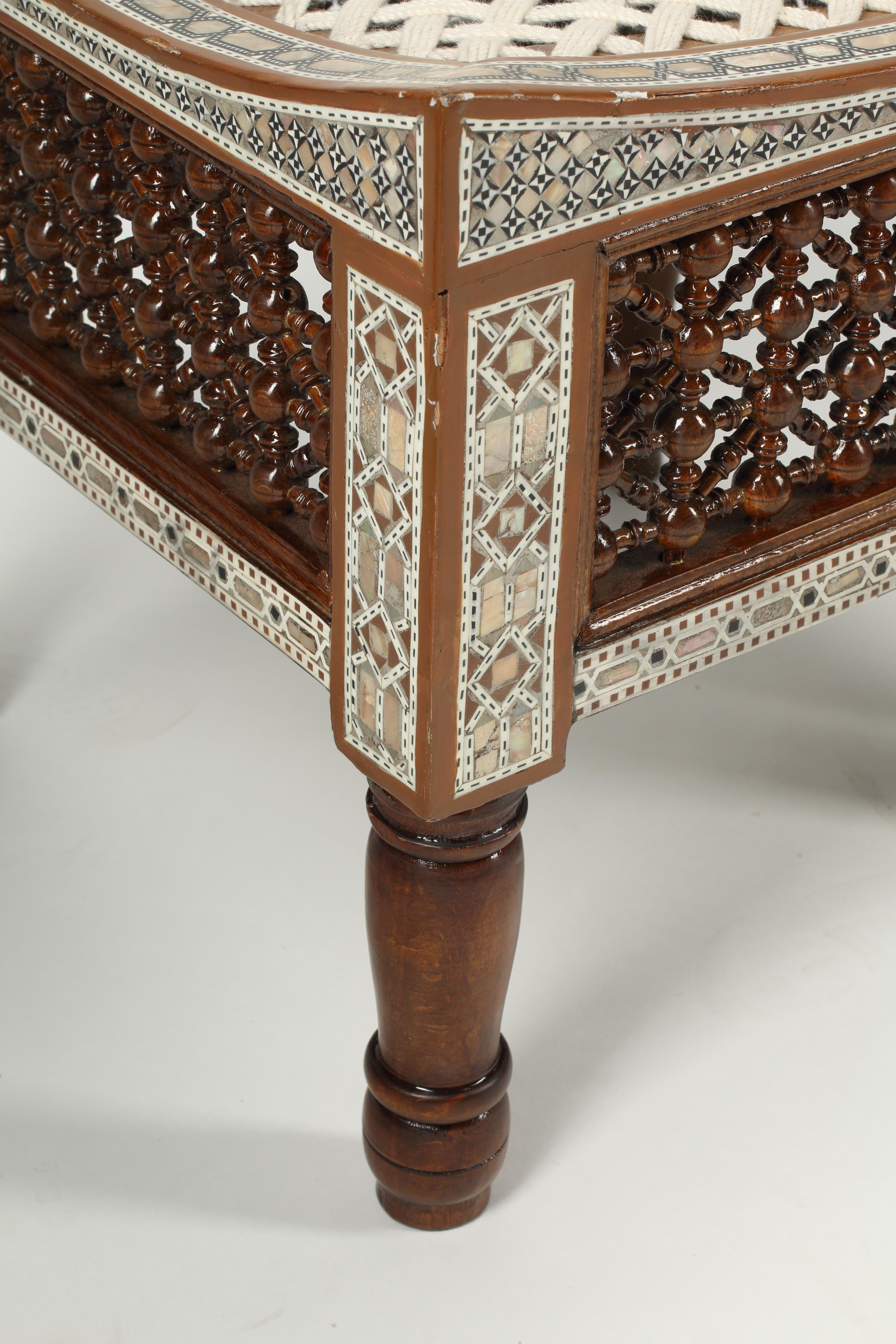 Carved Levantine Mother of Pearl Inlaid Stools, Set of Four For Sale
