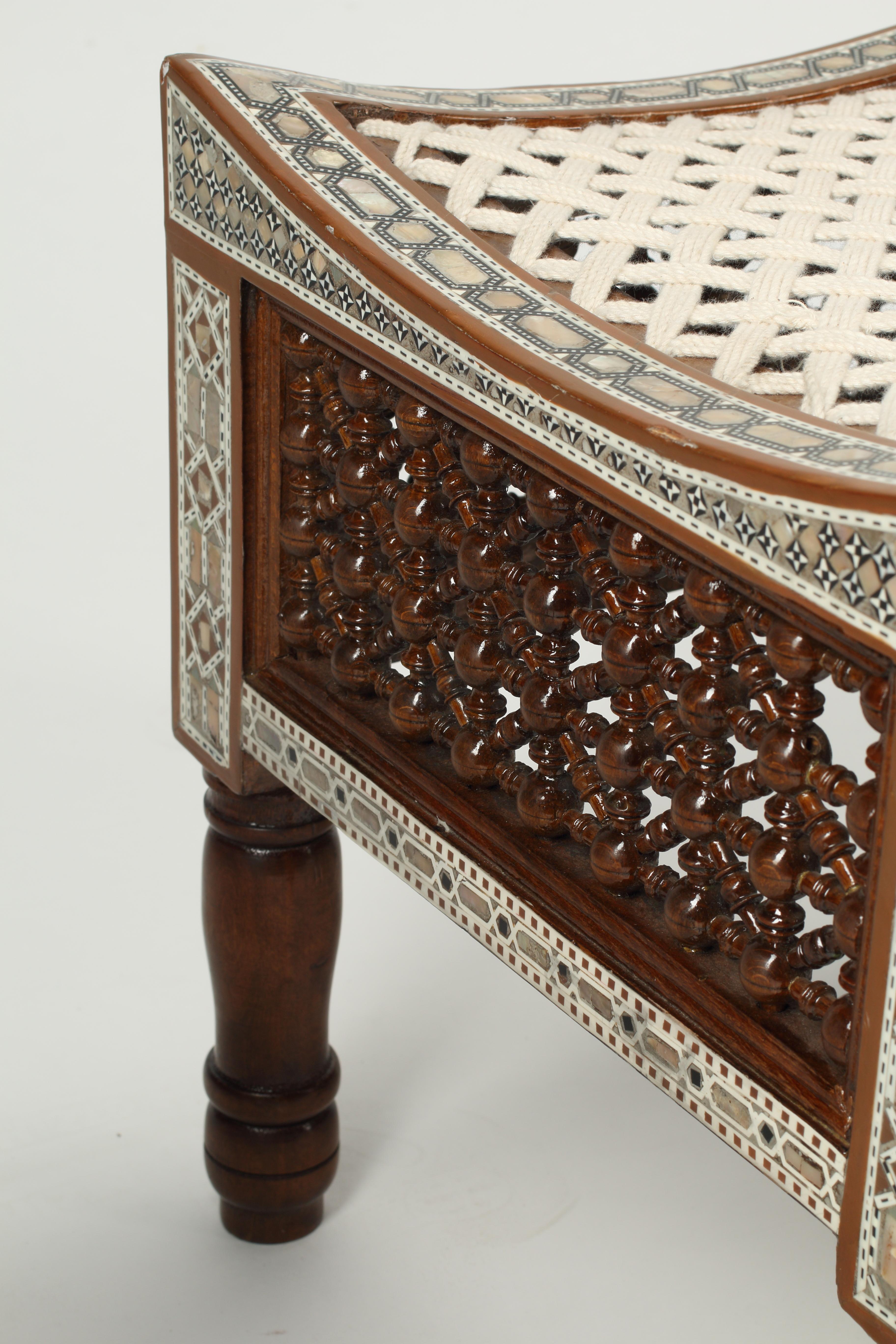 Levantine Mother of Pearl Inlaid Stools, Set of Four In Good Condition For Sale In El Monte, CA