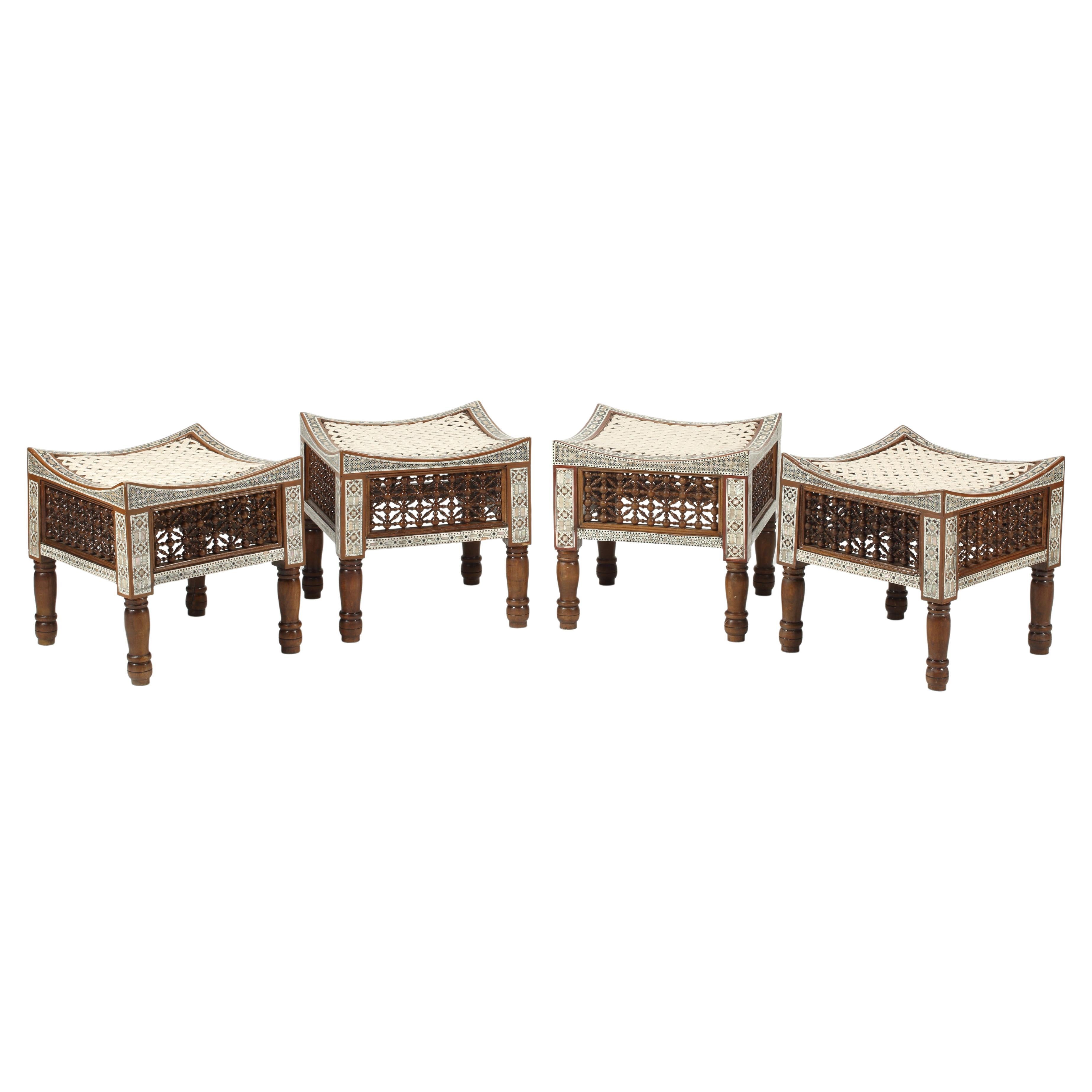 Levantine Mother of Pearl Inlaid Stools, Set of Four For Sale