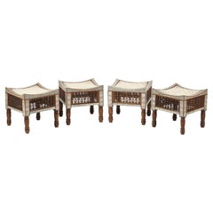 Levantine Mother of Pearl Inlaid Stools, Set of Four