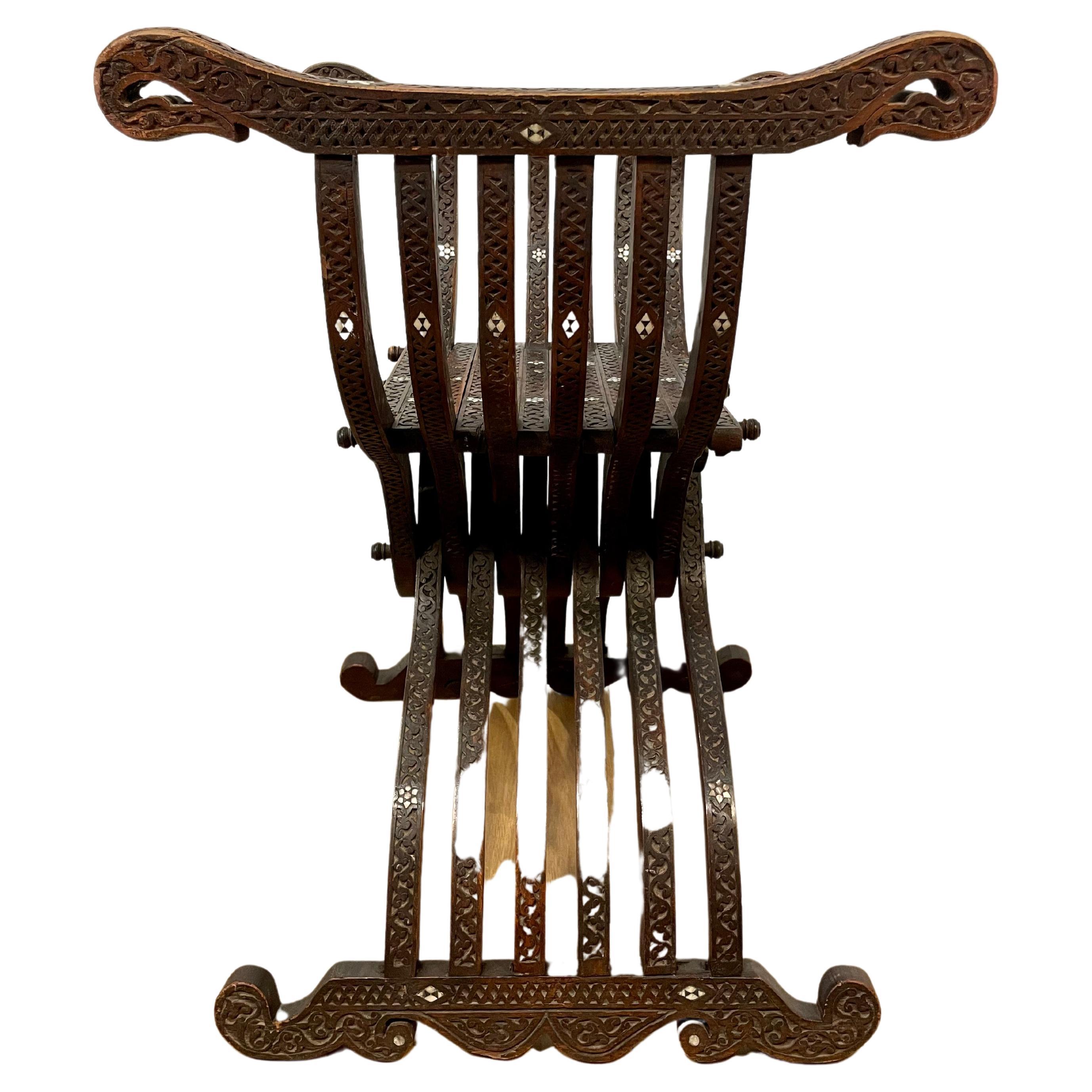 Inlay Levatine Shell Inlaid Hardwood Savonarola Stool
