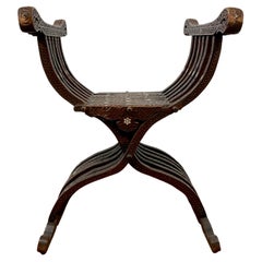 Levatine Shell Inlaid Hardwood Savonarola Stool