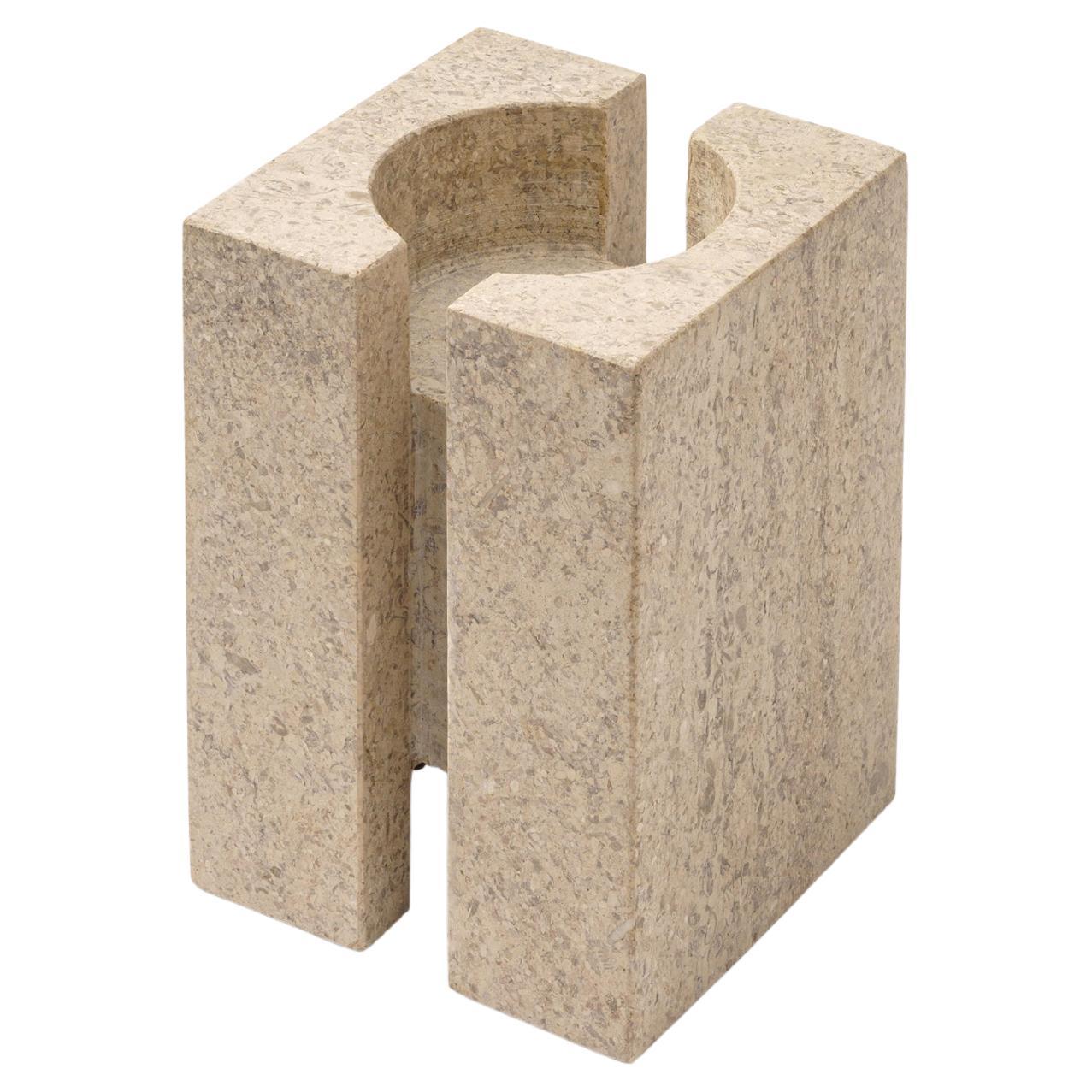 LEVE – Minimalist Sculptural Block Candle Holder in Limestone