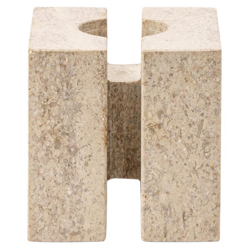 LEVE – Minimalist Sculptural Tealight Candle Holder in Limestone For Sale