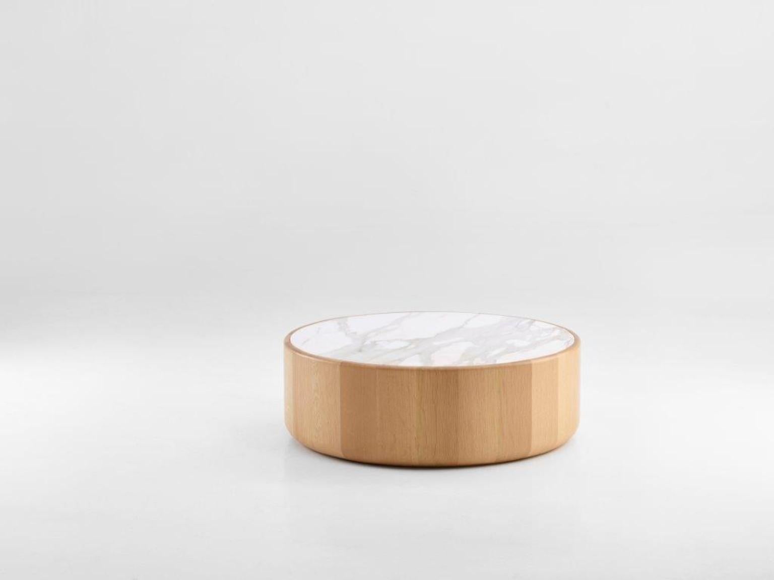 Levels low table Dan Yeffet & Lucie Koldova
Dimensions: Ø75 x 25 cm
Materials: Solid oak, natural oiled & oak tainted black.
Inlays: glass (4mm), mat black/white or marble (20mm)


Set of 3 nesting tables of different height.
The solid