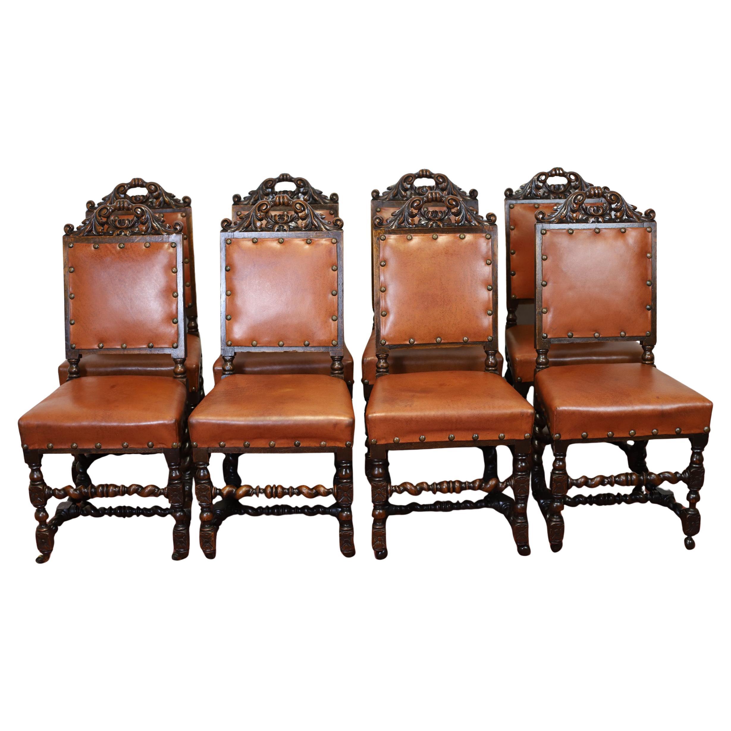 Levely Conjunto De Ocho Sillas De Comedor Victorianas Jacobeas De Roble