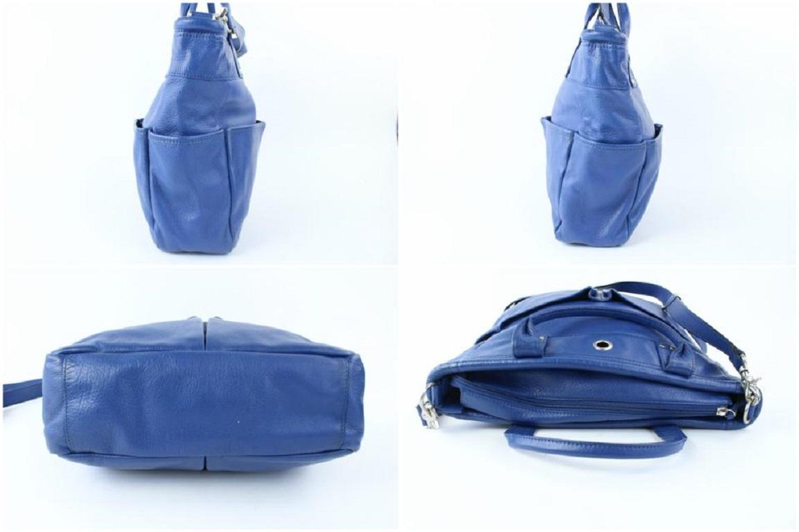 Women's Levenger Double Pocket 2way Tote 15mz0717 Blue Leather Shoulder Bag For Sale