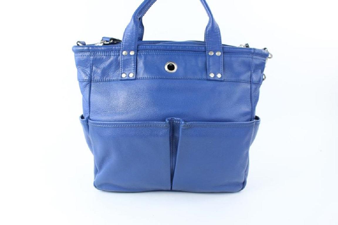 Levenger Double Pocket 2way Tote 15mz0717 Blue Leather Shoulder Bag For Sale 1