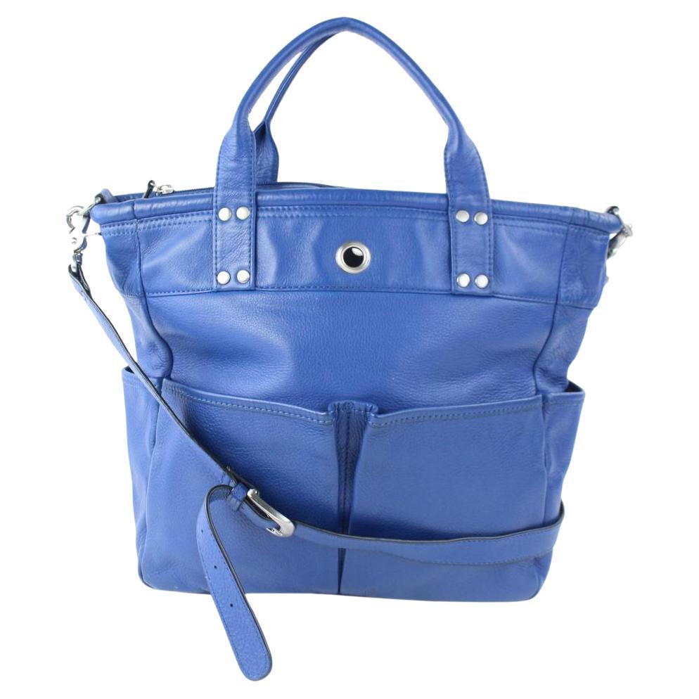 Levenger Double Pocket 2way Tote 15mz0717 Blue Leather Shoulder Bag