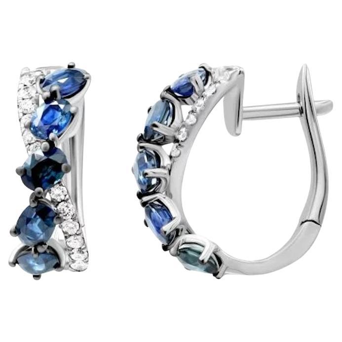 Lever-Back Blue Sapphire Diamond 18K Gold Earrings for Her