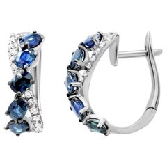 Orecchini a leva con zaffiro blu e diamante in oro 18 carati per lei