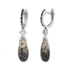 Orecchini a leva con diamante nero e bianco cognac in oro 14k per lei