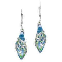 Lever-Back Diamond Blue Sapphire Quart Tsavorite White 14k Gold Earrings for Her