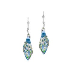 Orecchini a leva con diamante blu zaffiro topazio tsavorite in oro bianco 14k per lei