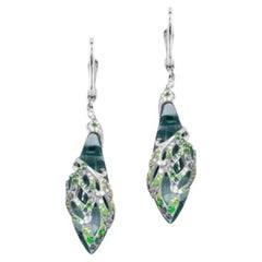 Orecchini a leva in oro bianco 14k con diamante blu zaffiro topazio tsavorite per lei
