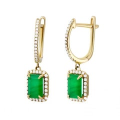 Lever-Back Diamond Emerald White 14k Gold Earrings for Her