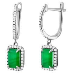 Lever-Back Diamond Emerald White 14k Gold Earrings for Her