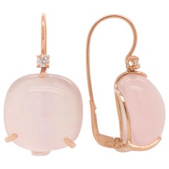 Lever-Back Earrings Pink Quartz Diamonds Rose Gold 18 Karat