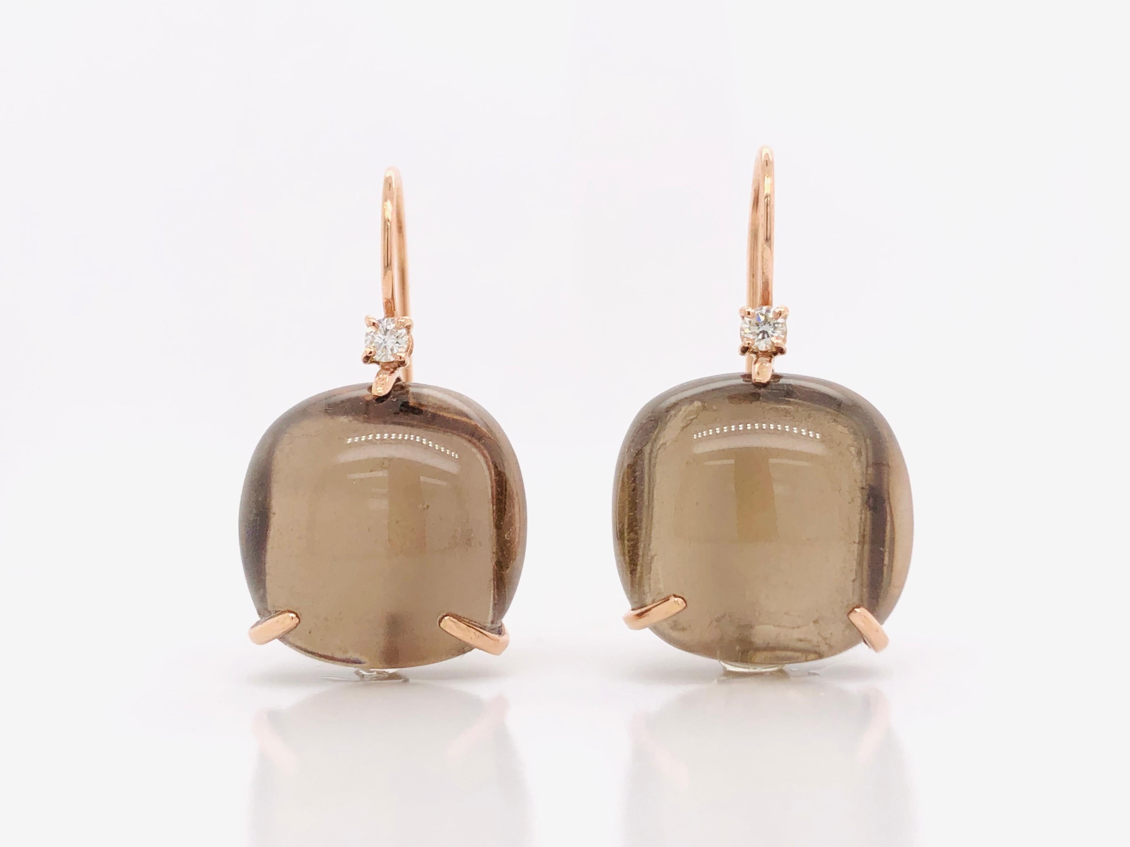 Lever-Back Earrings Smoky Quartz, Diamonds on Pink Gold 18 Carat  

Discover these stunning earrings adorned with two beautiful smoky quartz stones. The brown and grey hues of smoky quartz add a touch of sophistication to this piece, while their