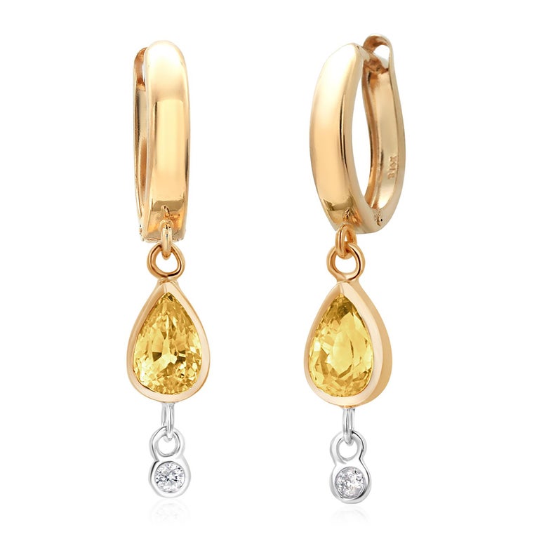 Huggie Earrings - Yellow Flower w/ Clear Gem Dangles - Lucy