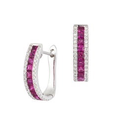 Lever-Back Ruby Pink Gold 18K Earrings Diamond for Her