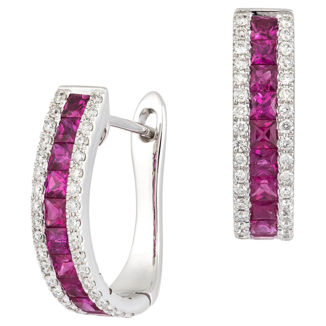 Lever-Back Ruby Pink Gold 18K Earrings Diamond for Her For Sale