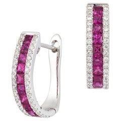 Lever-Back Ruby Pink Gold 18K Earrings Diamond for Her