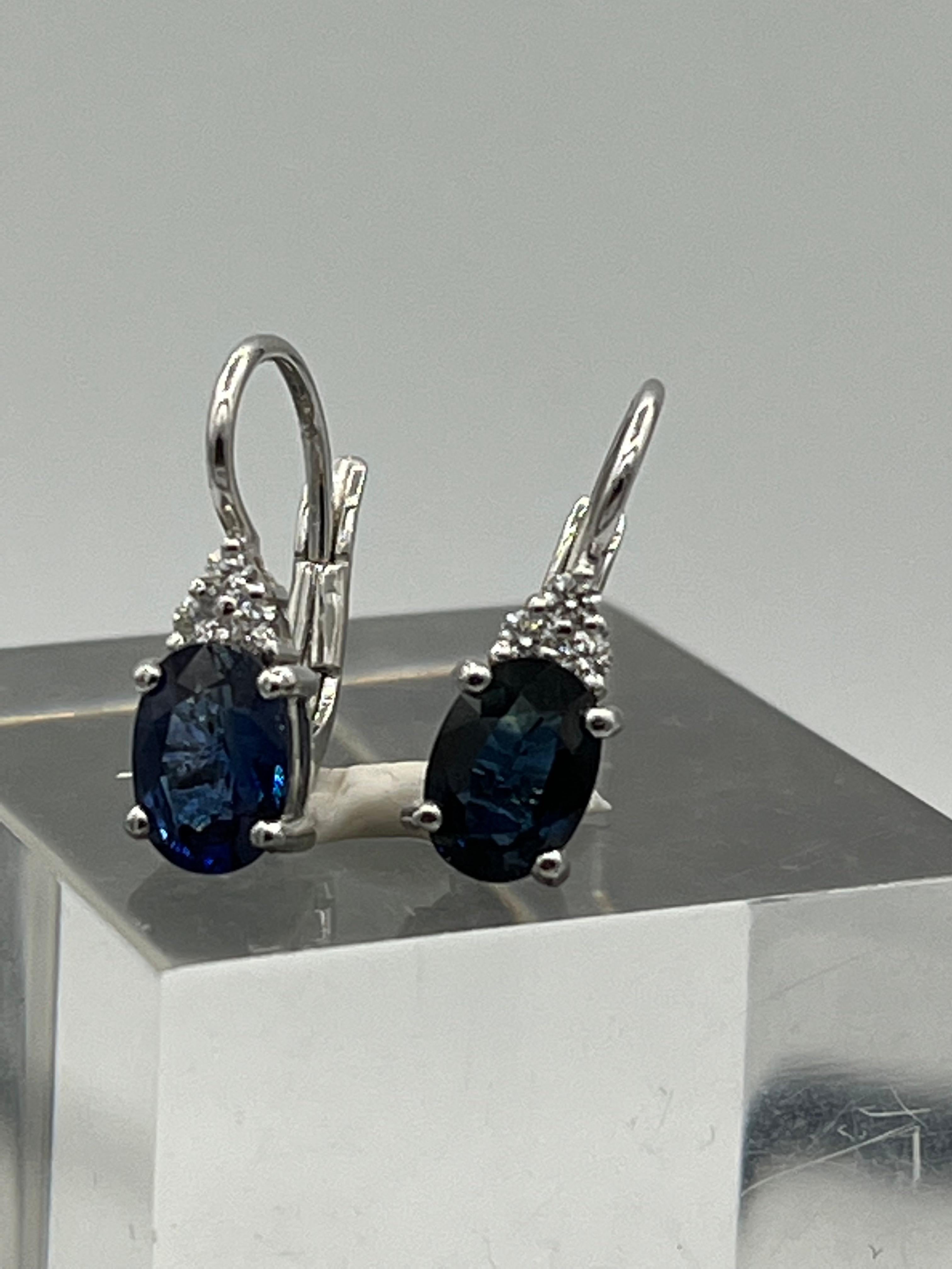 lever back sapphire diamond earrings 18 k white gold 2