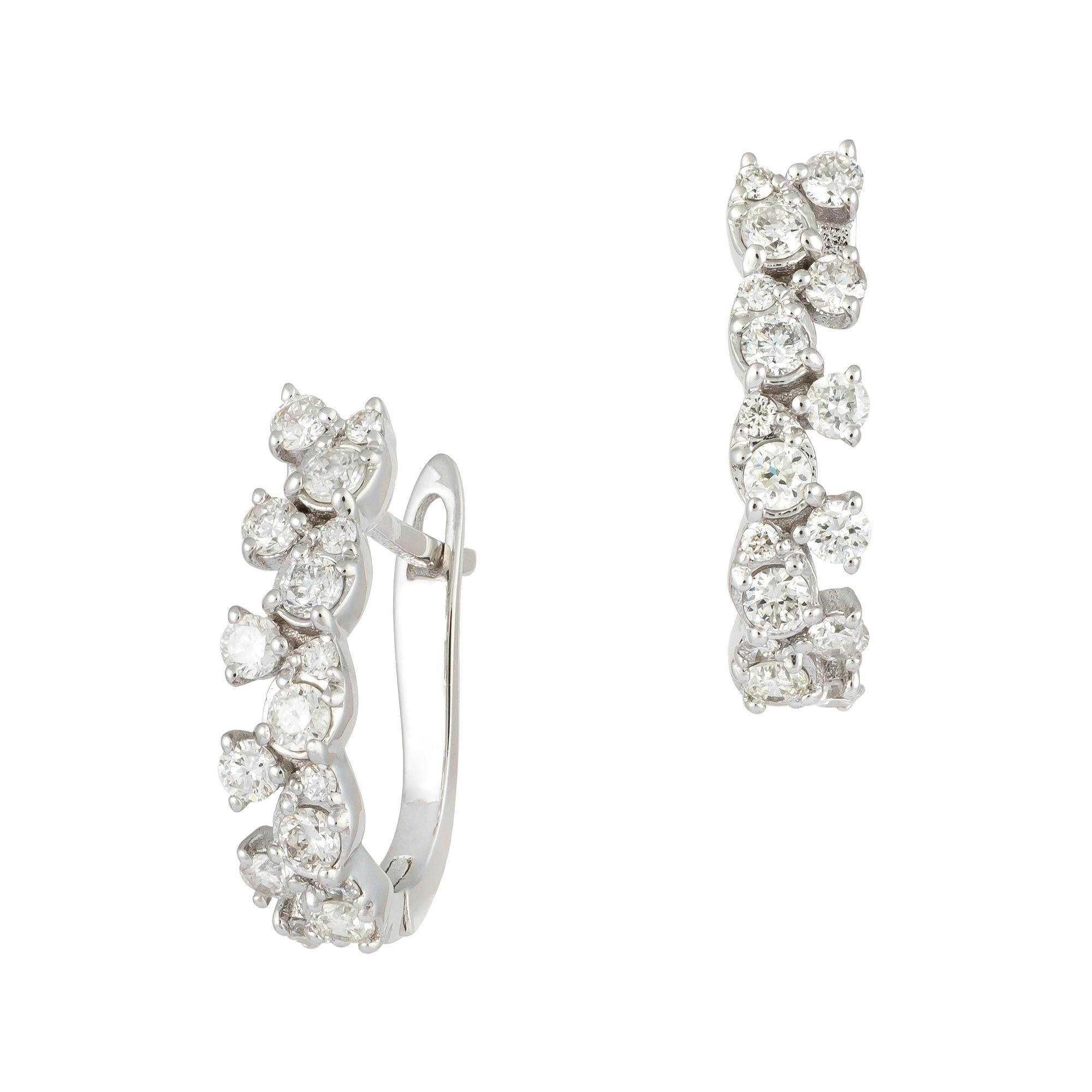 Modern Lever-Back White Gold 18K Earrings Diamond for Her For Sale